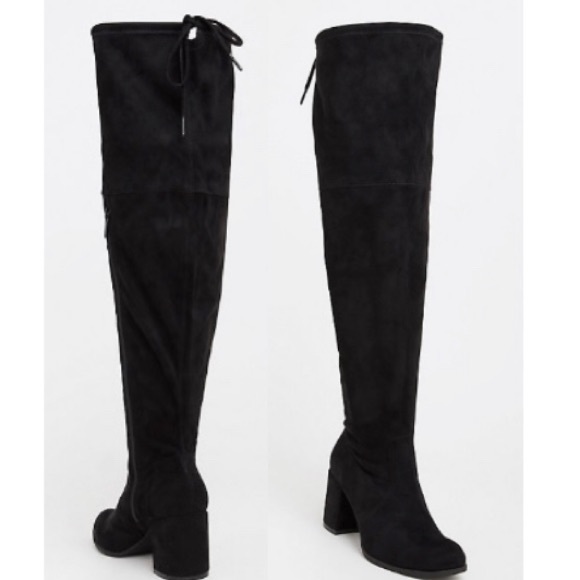 black faux suede over the knee boots